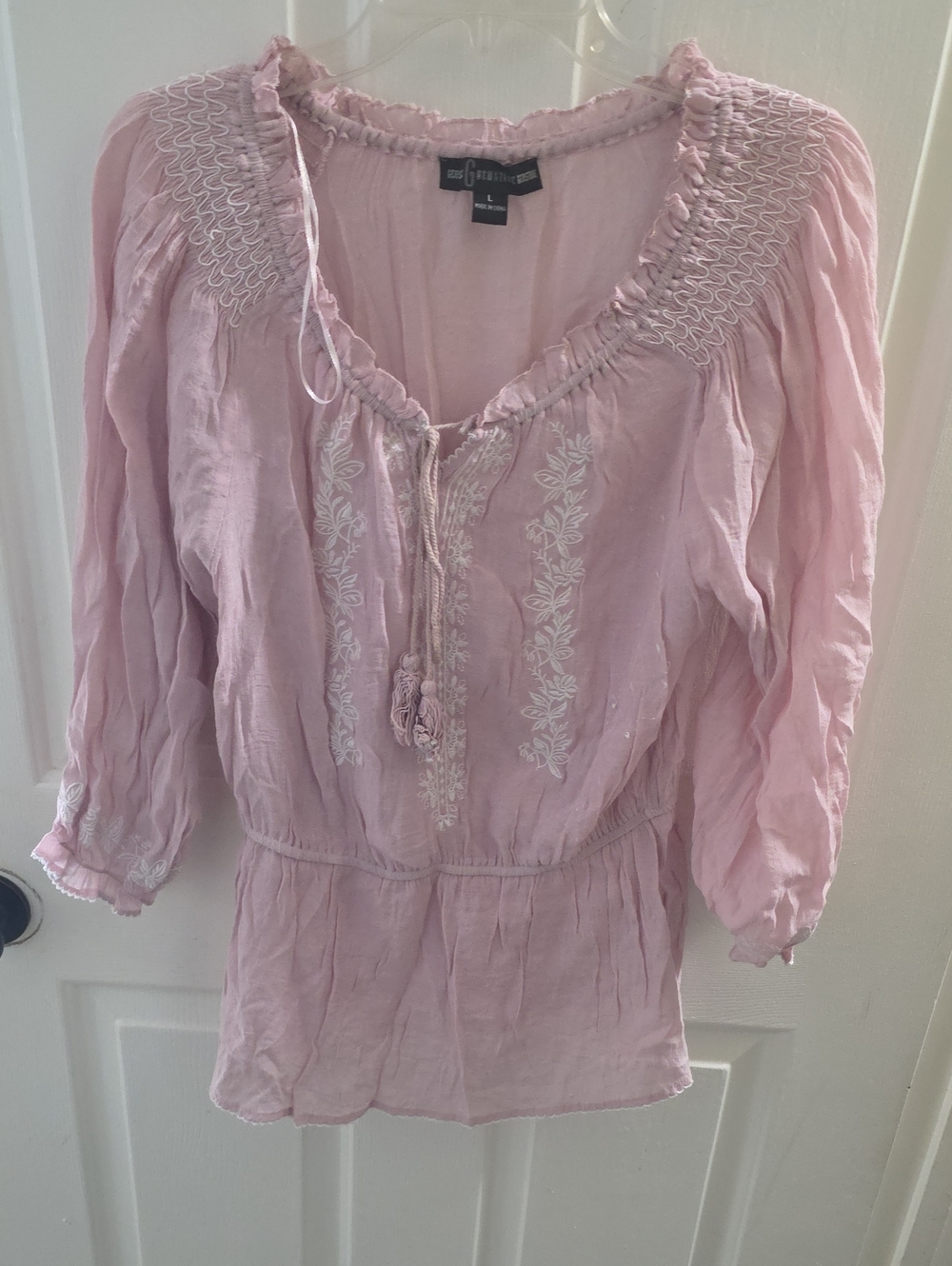 Ella Moon Pink Embroidered Peasant Tunic Top